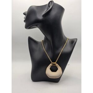 Alexis Bittar Handcarved Lucite Pendant Necklace Gold Tone Amber Crystal Cream
